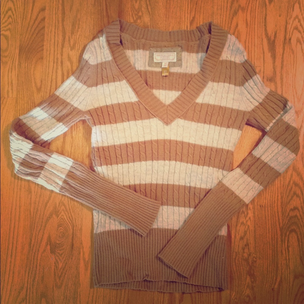 Tan and cream striped sweater